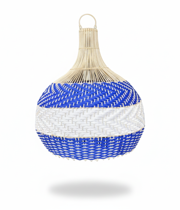 Lámpara de ratán color azul y blanco modelo Brava