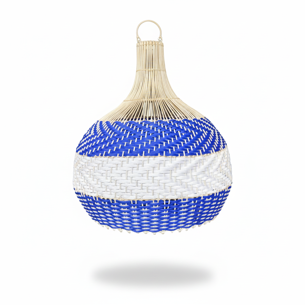 Lámpara de ratán color azul y blanco modelo Brava
